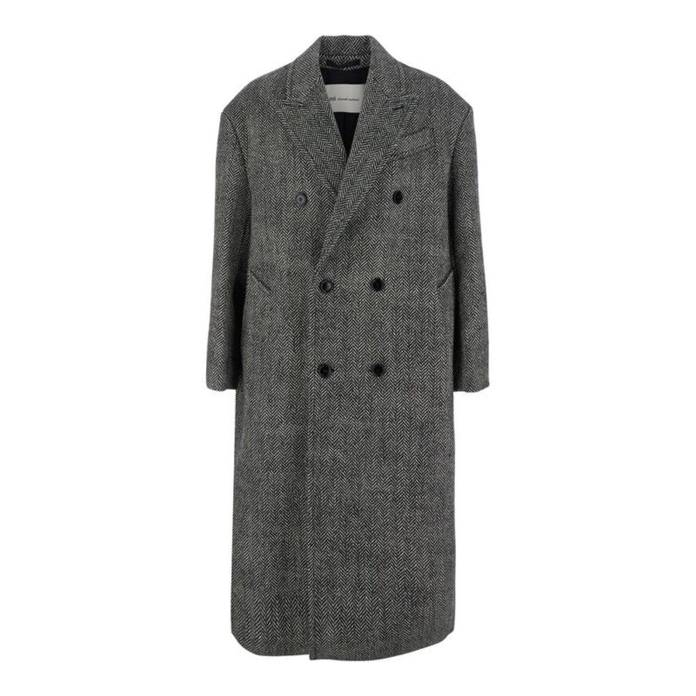 Ami Paris Men Long Double-Breasted Coat With Collar And Pockets Gray Men